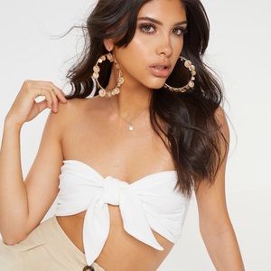 PLT White Crepe Bandeau Tie Front Crop